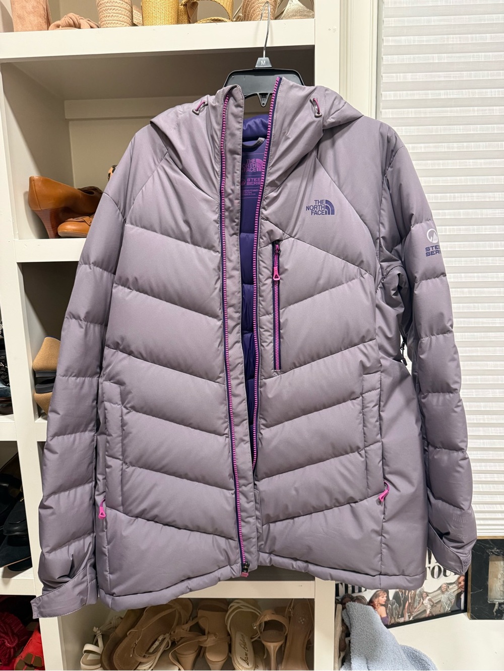 The North Face Women's Lavender Hooded Down Jacket with Purple Accents